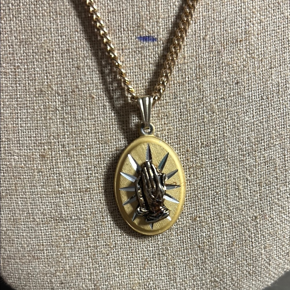 Gold and‎ Silver Praying Hands Pendant Necklace